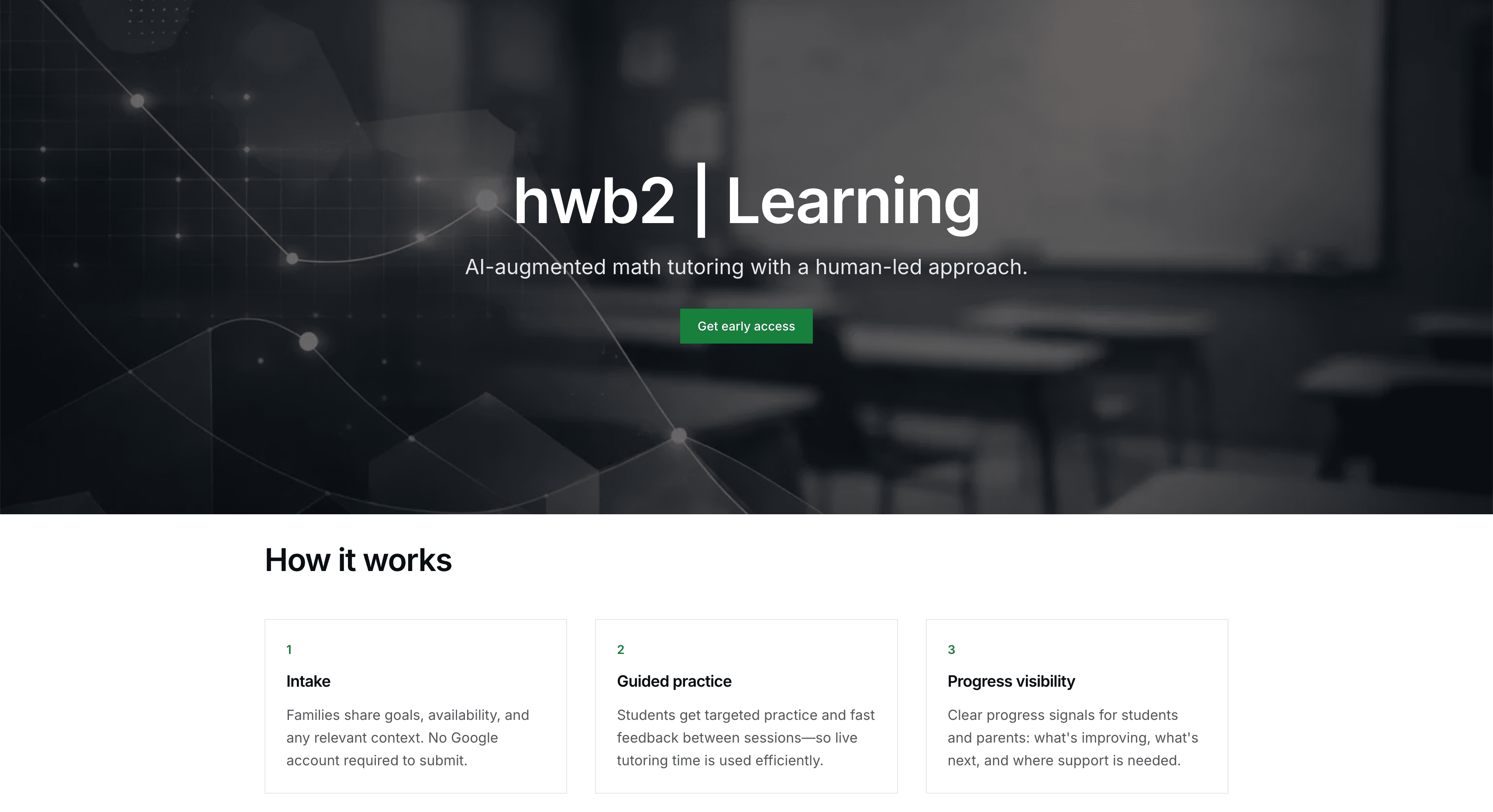 The hwb2learning.com homepage
