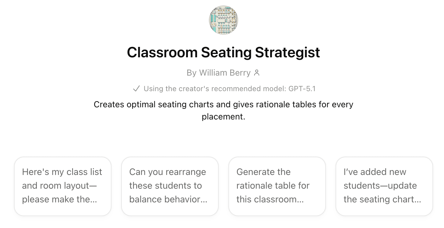 The Seating Chart Generator custom GPT